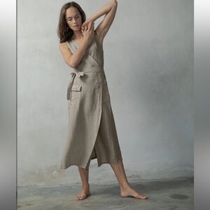 Safari Linen Wrap Dress Oatmeal Beige